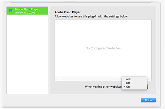 enable flash for mac